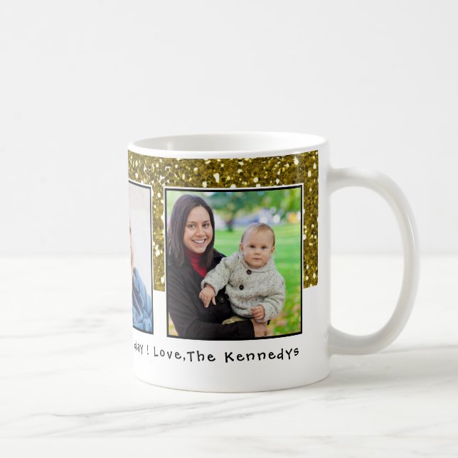 3 Photos Gold Glitter Holiday Coffee Mug (Right)