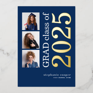 3 Photos Grad 2025 Navy Gold Foil Announcement