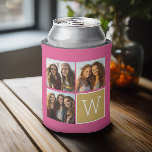 3 Photos - Instagram Photo Collage Custom Monogram Can Cooler
