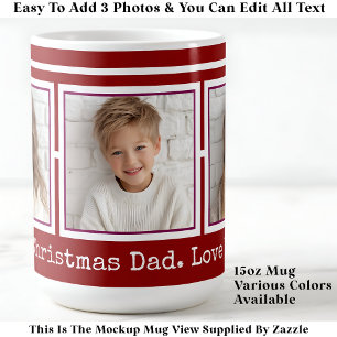 3 Photos, Long Message, Christmas Red, Modern P31 Coffee Mug