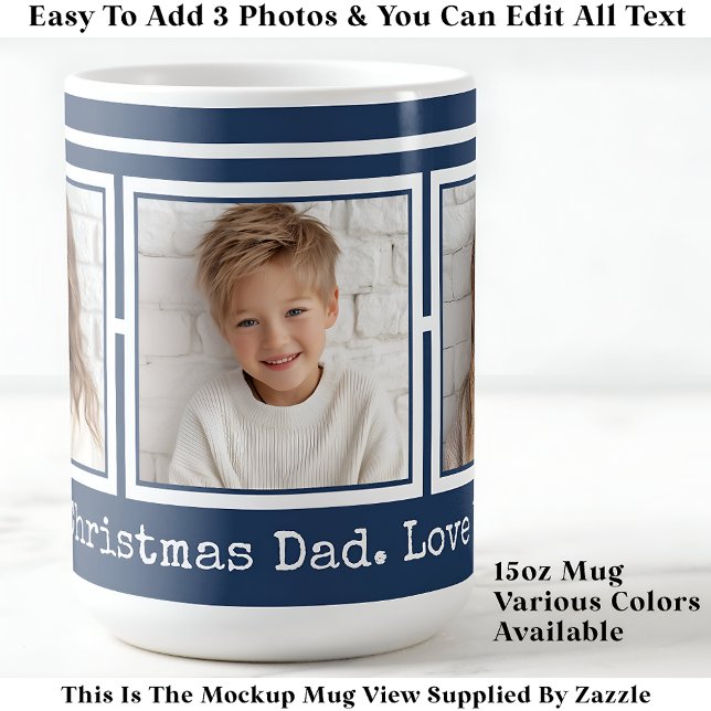 3 Photos, Long Message, Dark Blue Modern P31 Coffee Mug (Creator Uploaded)