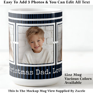 3 Photos, Long Message, Navy Black Modern P31 Coffee Mug