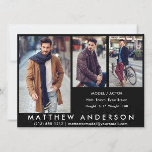 3 Photos Model Actor Comp Card Black