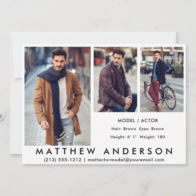3 Photos Model Actor Comp Card White (Front)