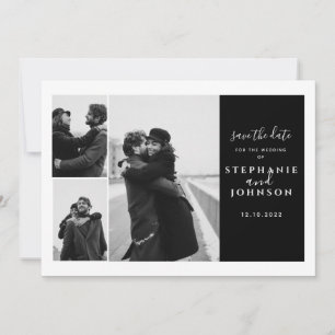 3 Photos Modern Typography Black White Wedding Save The Date