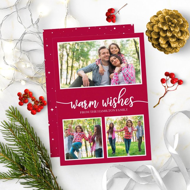3 Photos Warm Wishes Simple Modern Christmas Invitation (Creator Uploaded)