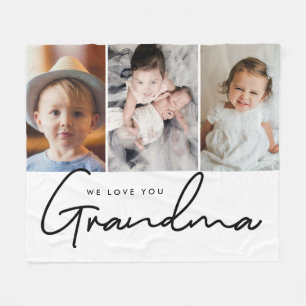 3 photos We love you Grandma Script Personalised Fleece Blanket