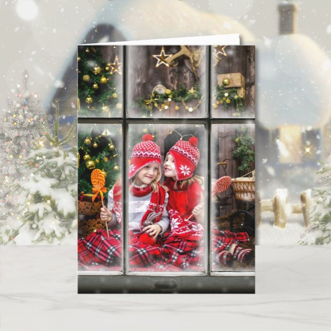 3 Photos Window Snowflake Overlay Merry Christmas Holiday Card (Creator Uploaded)