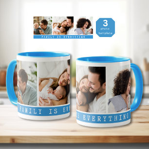 3 Picture Multi Photo Collage Family Quote  Blue Mug