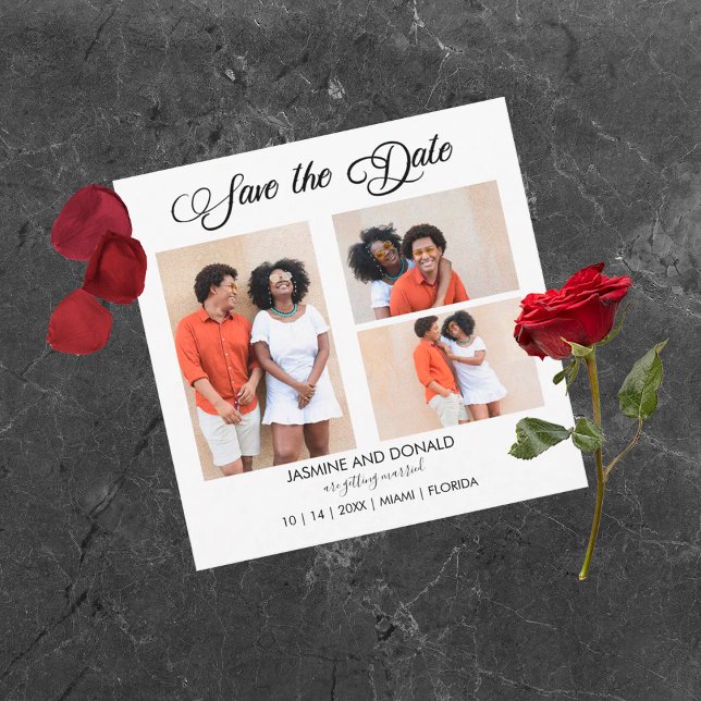 3 Pictures Flat Wedding Save The Date Card (Creator Uploaded)