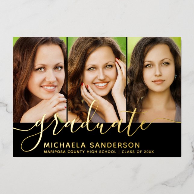 3 Pictures Photo Collage Graduation Announcement (Front)