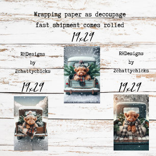 3 Piece Wrapping Paper Decoupage Highland Cow