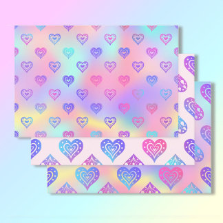 3 Pink Boho Heart Birthday Coordinating Gift Wrapping Paper Sheet