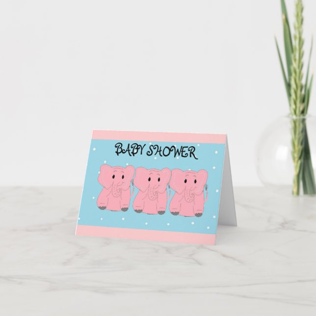 3  Pink Elephants Baby Shower Invitation (Front)