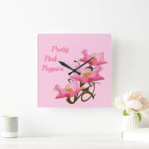 3 Pink Poppy Flowers Custom Girly She Shed Square Wall Clock