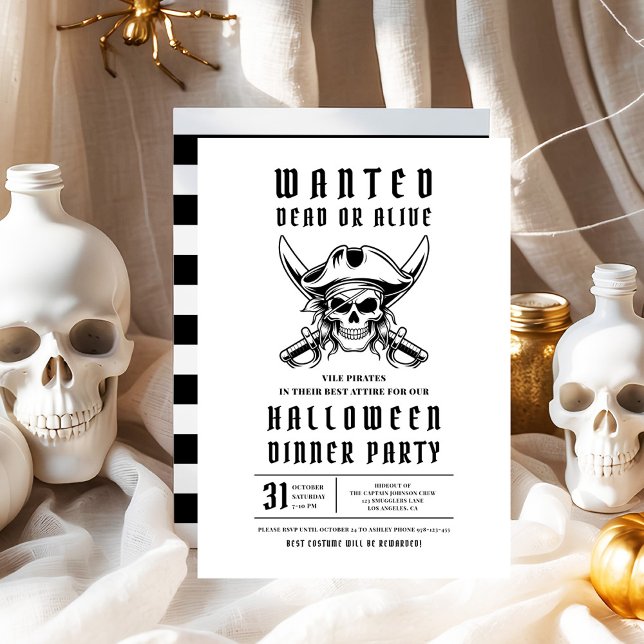 3 Pirate Skull Halloween Dinner Party  Invitation (Pirate Skull Halloween Dinner Party Invitation)