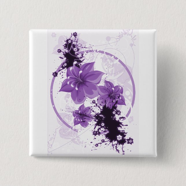 3 Pretty Flowers - Purple 15 Cm Square Badge (Front)