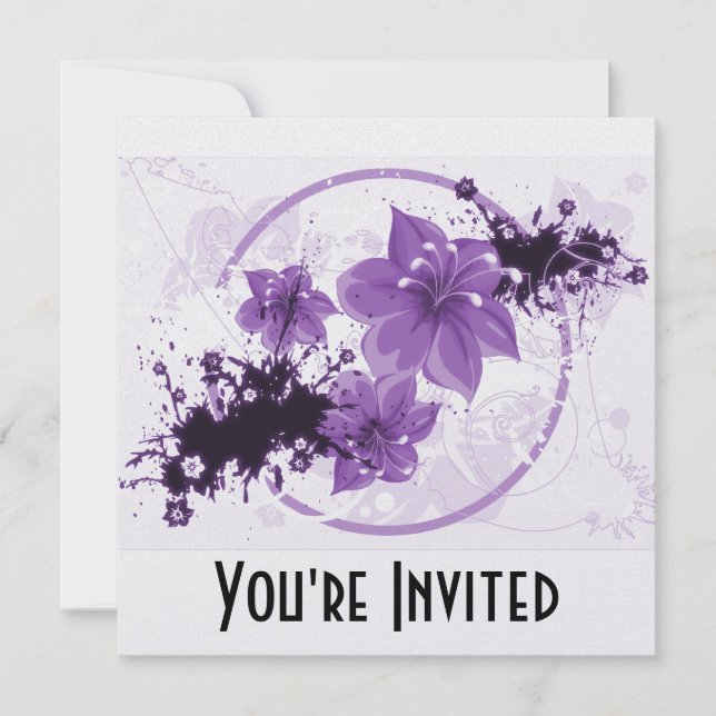 3 Pretty Flowers - Purple Invitation (Front)
