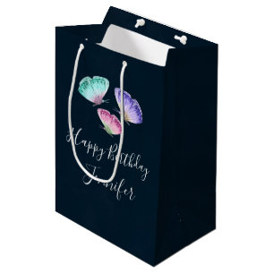 3 Pretty Pastel Watercolor Butterflies Birthday Medium Gift Bag