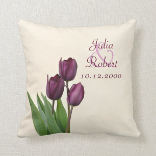 3 Purple tulips cream anniversary Cushion