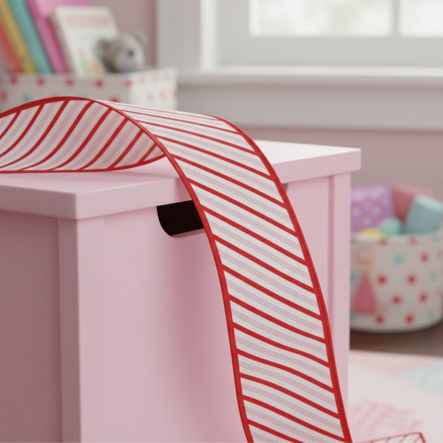3" Red and Pink Candy Cane Striped Kids Xmas Grosgrain Ribbon (Festive Red & Pink Peppermint Candy Cane Striped Xmas Ribbon. Cute Pinstripes Kids Christmas Pattern)
