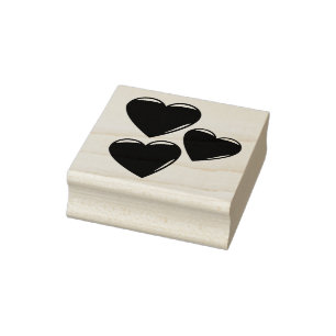 3 Red heart shaped, love hearts, rubber stamp