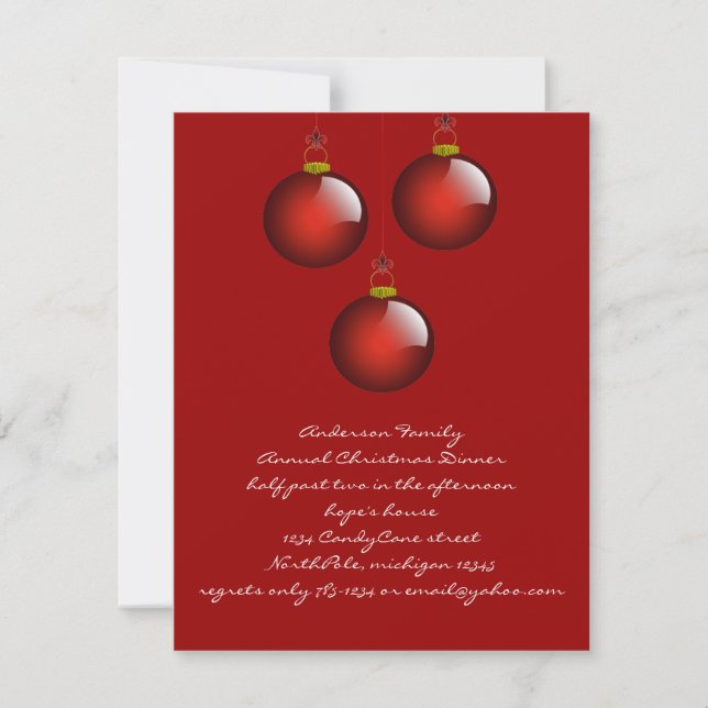 3 Red Ornaments Invitation (Front)