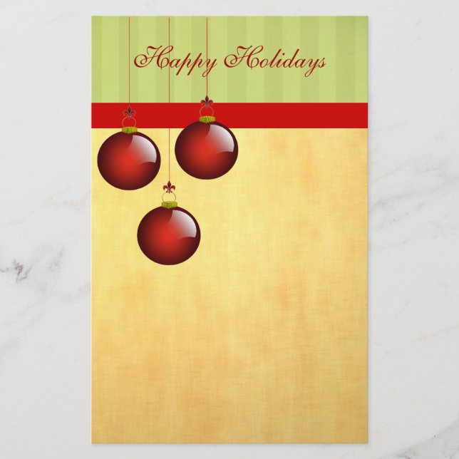 3 Red Ornaments Stationery (Front)