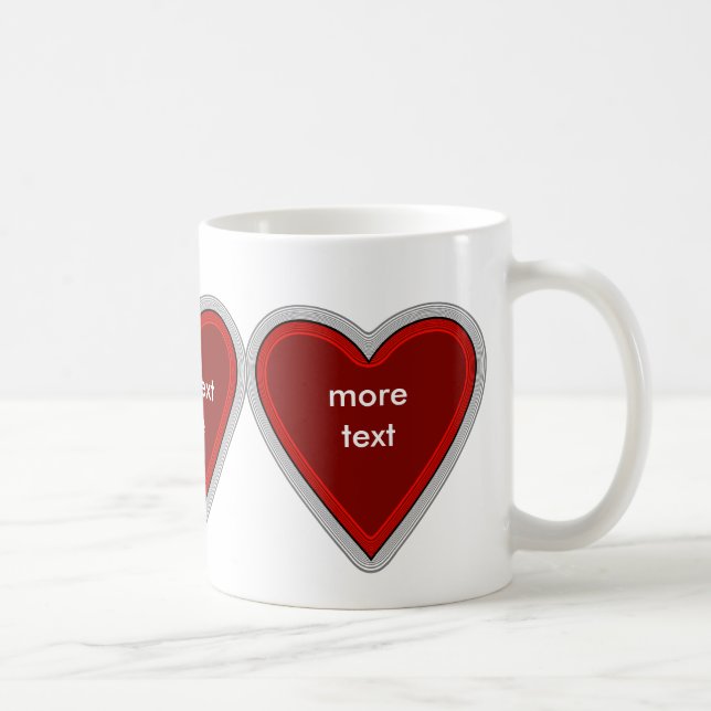 3 retro red hearts on a mug for your text (Right)