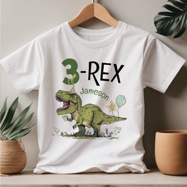 3-Rex Cute Dinosaur Theme 3rd Birthday Party Name  Toddler T-Shirt (Creator Uploaded)
