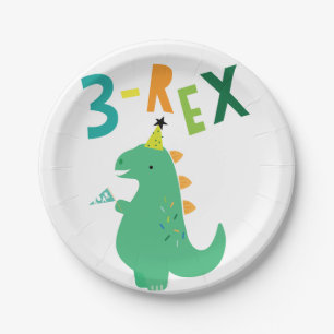 3-Rex Dinosaur 3rd Birthday Party Plates