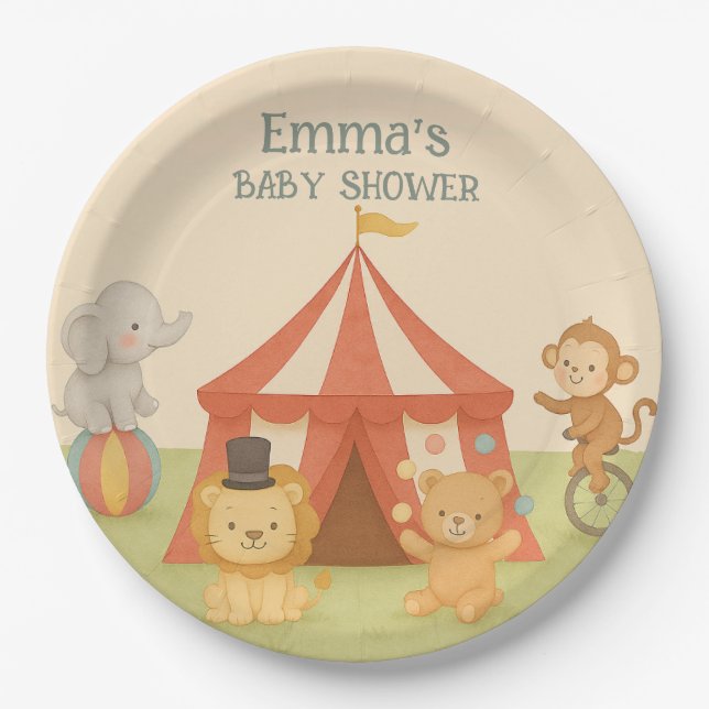3 Ring Circus Baby Shower Paper Plate (Front)