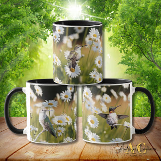 3 Ruby-Throated Hummingbirds "In Field of Daisys" Mug