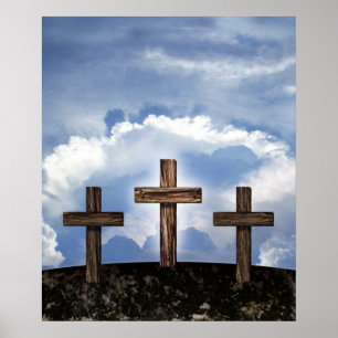 3 Rugged Crosses with Sky Poster