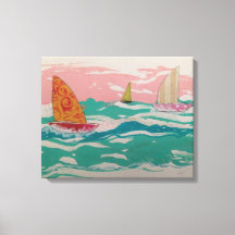 3 sailboats on water - Mixed Media art
