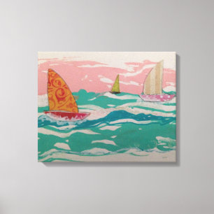 3 sailboats on water - Mixed Media art Canvas Print