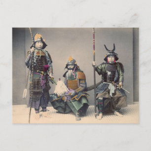 3 Samurai in Armour Vintage Photo Postcard