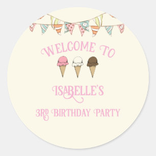 3 Scoops of Fun 3rd Birthday Ice Cream Party  Classic Round Sticker