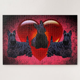 3 Scottish Terrier black silhouette /1014 piece Jigsaw Puzzle