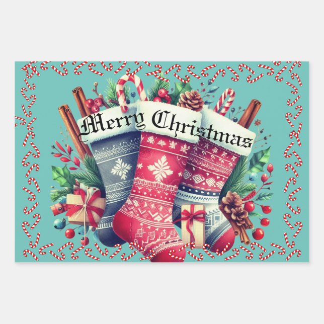 3 sheets Christmas Wrapping Paper different Themes (Front)
