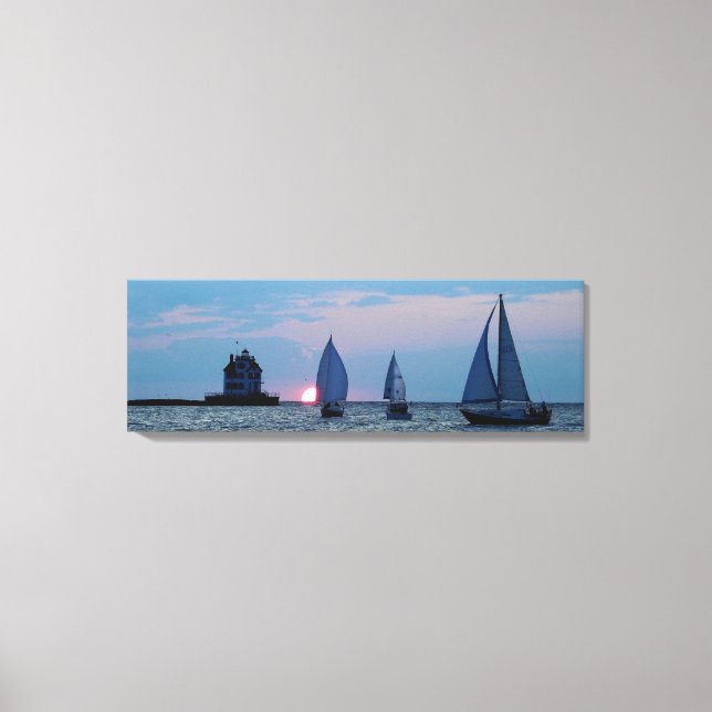 3 Ships at Sunset Wrapped Canvas Print 36 x12 (Front)
