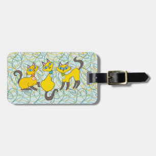 3 Siamese Cats with Retro Organic Shapes Luggage Tag