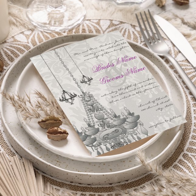 3 Silver & Black Chandeliers Damask Wedding Invite (Creator Uploaded)