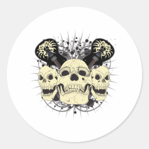 3 Skull Guitars Classic Round Sticker