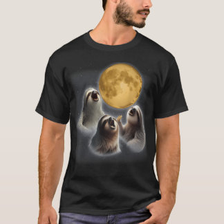 3 Sloths Howling At The Moon Funny Sloth Animal T-Shirt
