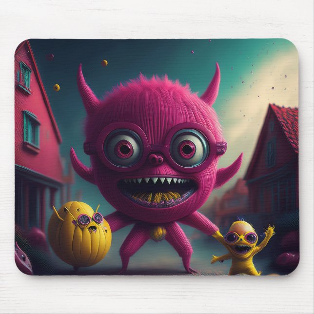 3 Small Monsters Scroll Through The Village Mouse Pad (Front)