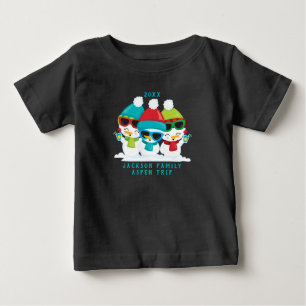 3 Snowmen Christmas Winter Family Custom Text Baby T-Shirt