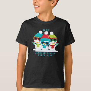 3 Snowmen Christmas Winter Family Custom Text T-Shirt