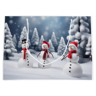 3 snowmen in the woods large gift bag