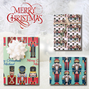 3 Soldier Nutcracker Christmas Personalise Name Wrapping Paper Sheet